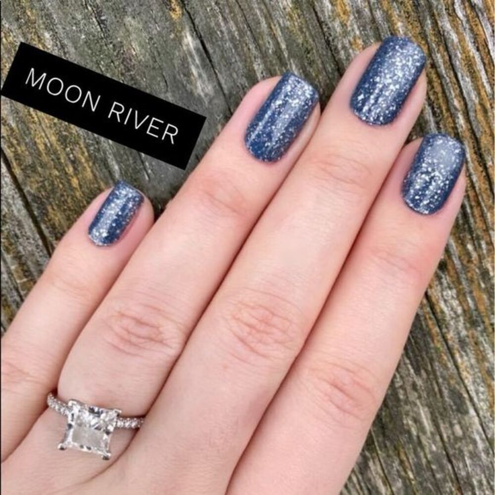 Color Street - Moon River, moody glittery gray, nail sets.